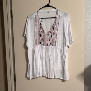 Cream Relaxed V-Neck Embellished Blouse